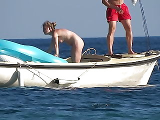 nude girl in boat public beach